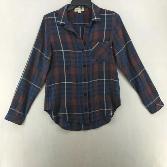 cloth & stone Tops - Cloth & Stone Shirt Women's Sz XS Blue Red Plaid Collared Front Pocket Button Up